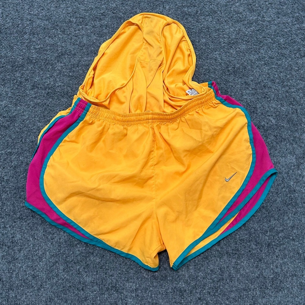 Nike Shorts Womens Size M Yellow Dri-Fit Running Athletic Pink Teal Trim Trim